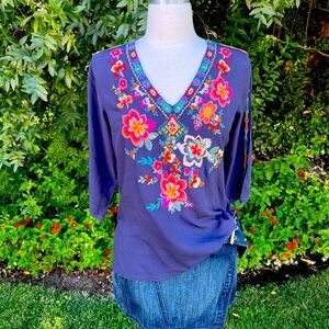 Nostalgia Navy Floral Embroidered Blouse